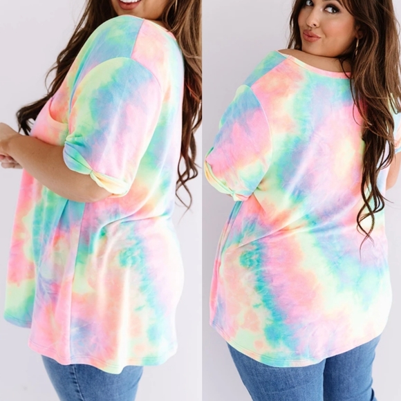 SALE! New Plus Size Tie Dye Casual Pocket T-Shirr - Picture 4 of 12